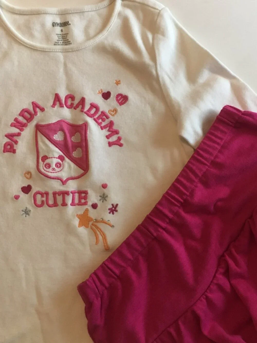 Panda Academy Pink Skirt Outfit 6 Cream Shirt Fuchsia Tiered Ruffle Gymboree